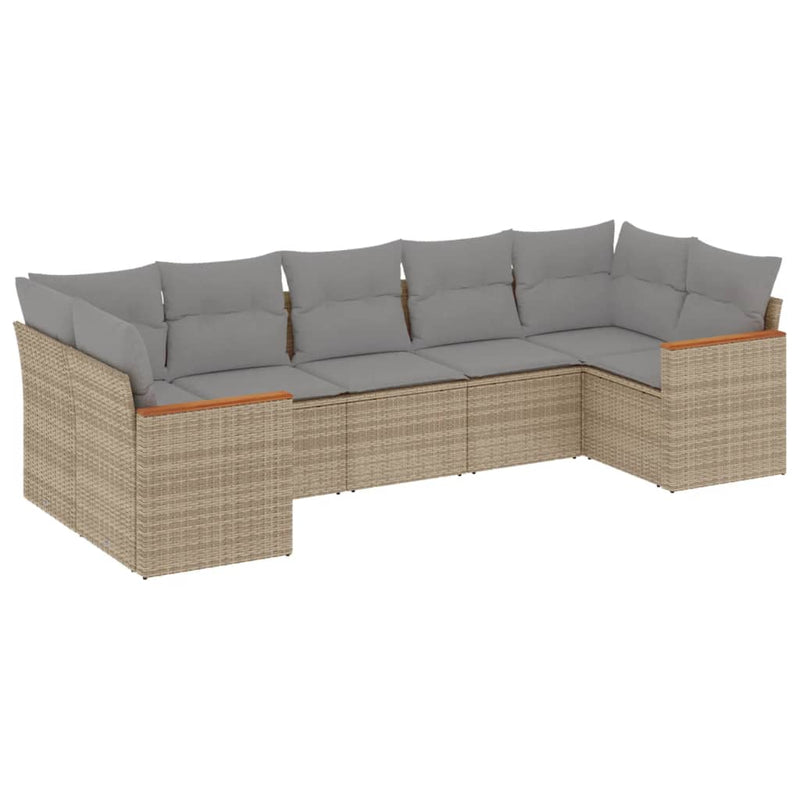 7 Piece Garden Sofa Set with Cushions Beige Poly Rattan Payday Deals