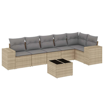 7 Piece Garden Sofa Set with Cushions Beige Poly Rattan Payday Deals