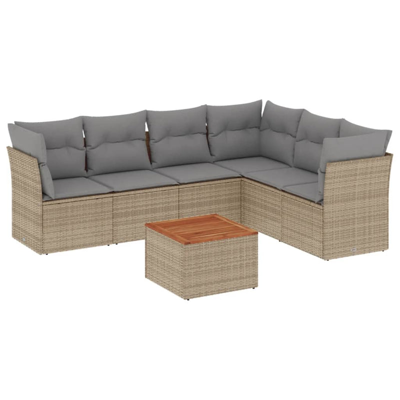 7 Piece Garden Sofa Set with Cushions Beige Poly Rattan Payday Deals