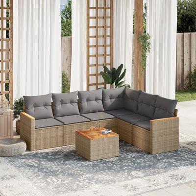 7 Piece Garden Sofa Set with Cushions Beige Poly Rattan Payday Deals