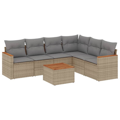 7 Piece Garden Sofa Set with Cushions Beige Poly Rattan Payday Deals