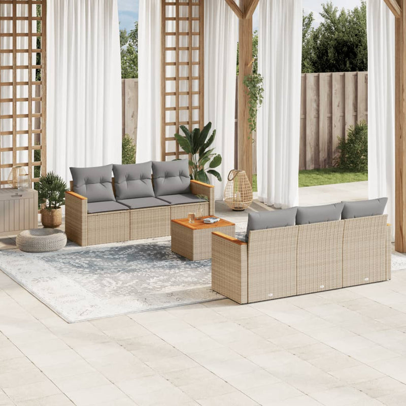 7 Piece Garden Sofa Set with Cushions Beige Poly Rattan Payday Deals