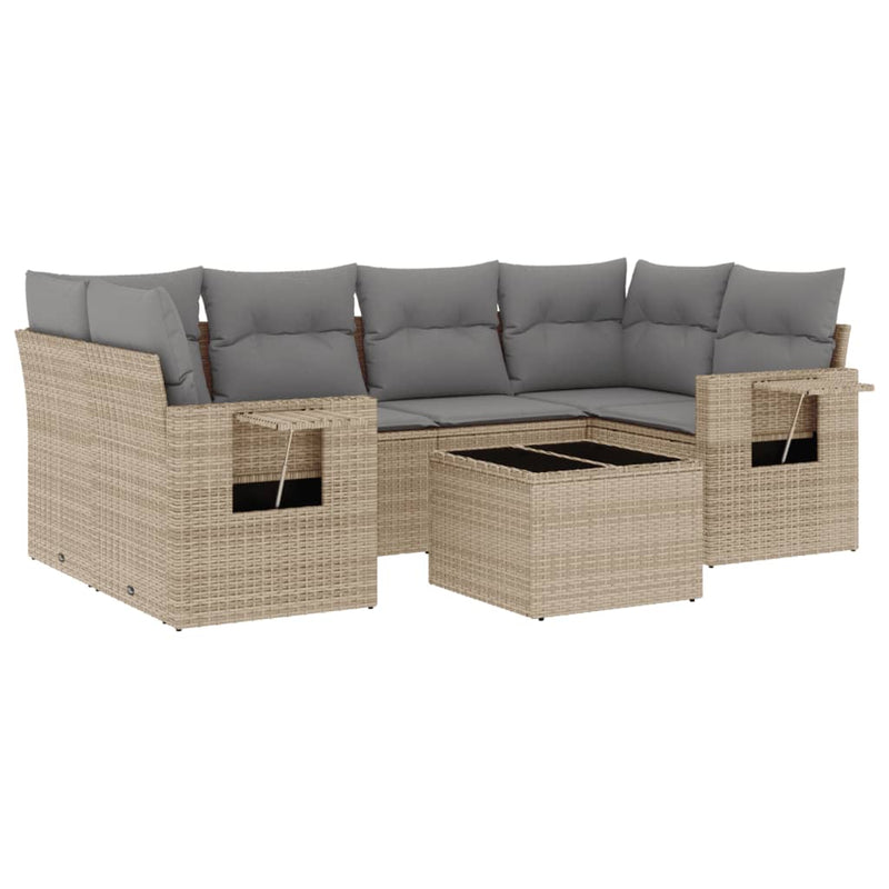 7 Piece Garden Sofa Set with Cushions Beige Poly Rattan Payday Deals