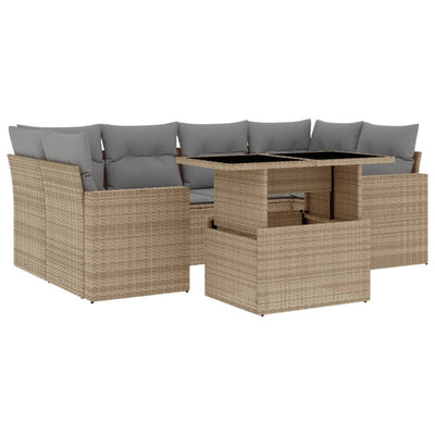 7 Piece Garden Sofa Set with Cushions Beige Poly Rattan Payday Deals