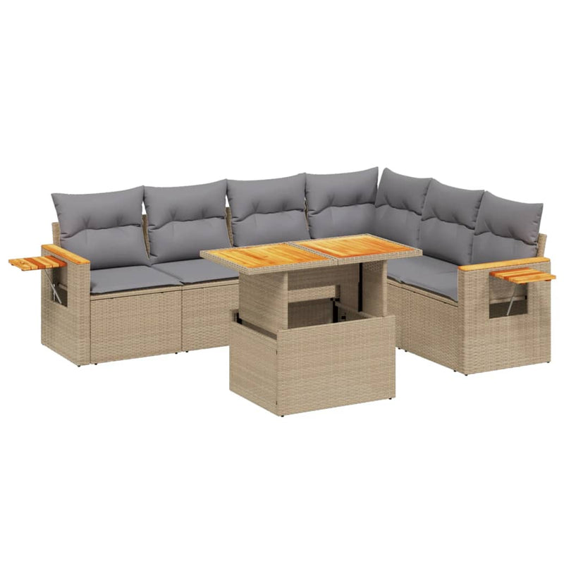 7 Piece Garden Sofa Set with Cushions Beige Poly Rattan Payday Deals