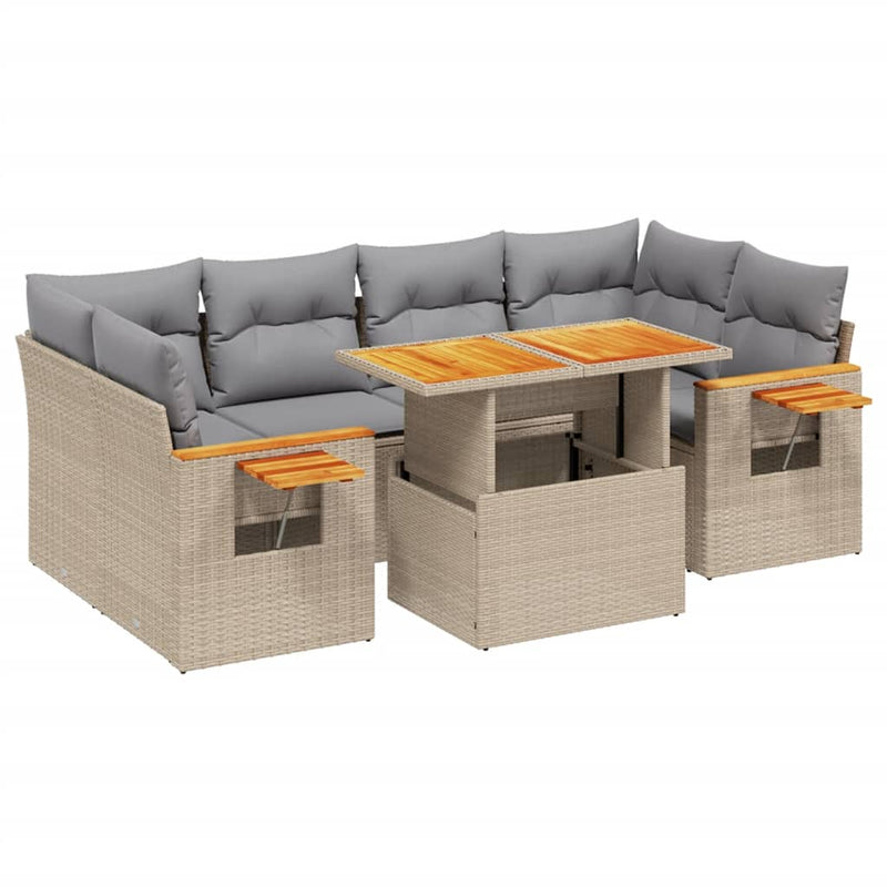 7 Piece Garden Sofa Set with Cushions Beige Poly Rattan Payday Deals