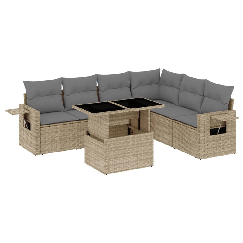 7 Piece Garden Sofa Set with Cushions Beige Poly Rattan Payday Deals