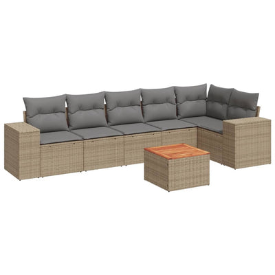 7 Piece Garden Sofa Set with Cushions Beige Poly Rattan Payday Deals