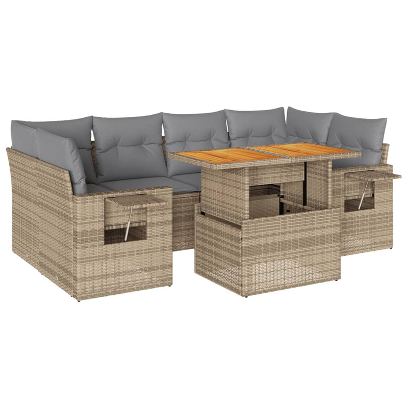 7 Piece Garden Sofa Set with Cushions Beige Poly Rattan Payday Deals