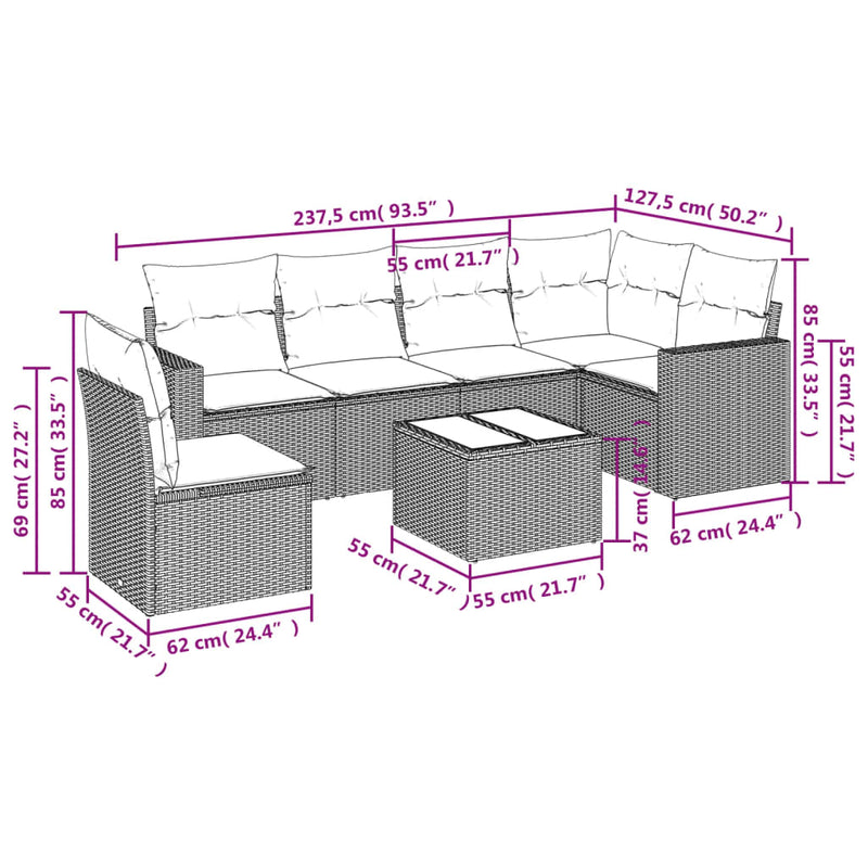 7 Piece Garden Sofa Set with Cushions Beige Poly Rattan Payday Deals