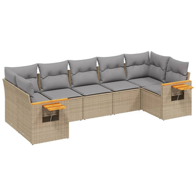 7 Piece Garden Sofa Set with Cushions Beige Poly Rattan Payday Deals