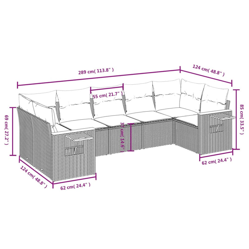 7 Piece Garden Sofa Set with Cushions Beige Poly Rattan Payday Deals