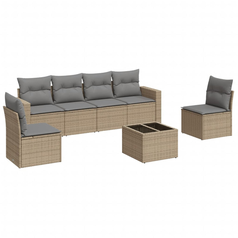 7 Piece Garden Sofa Set with Cushions Beige Poly Rattan Payday Deals