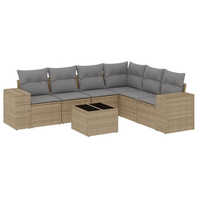 7 Piece Garden Sofa Set with Cushions Beige Poly Rattan Payday Deals