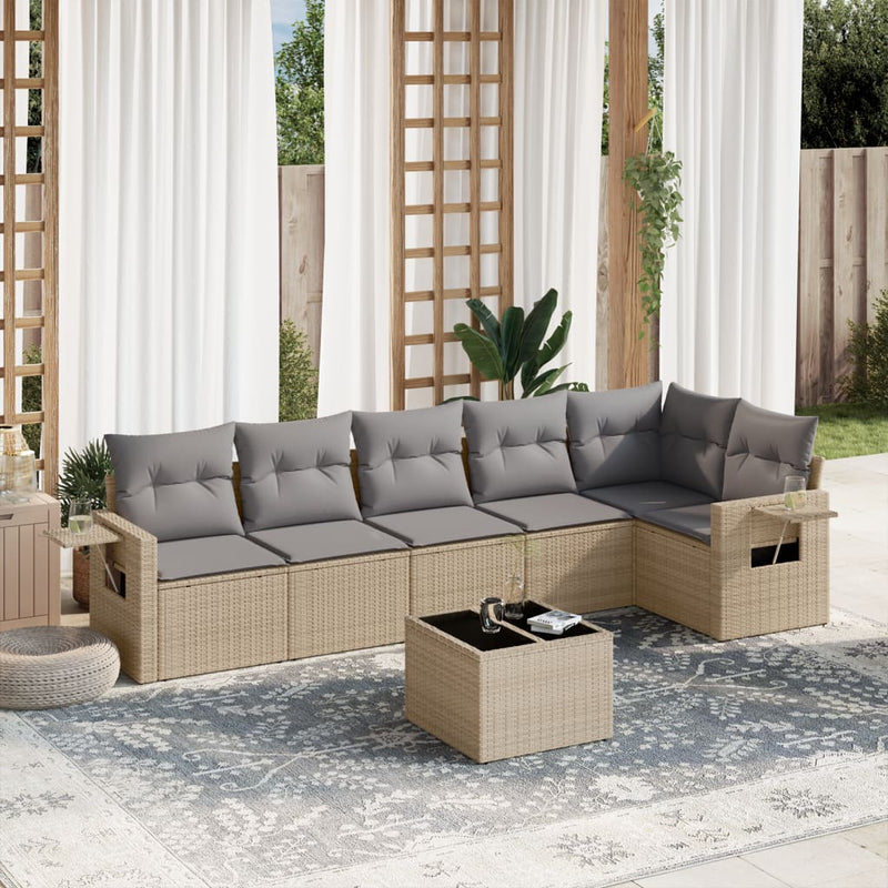 7 Piece Garden Sofa Set with Cushions Beige Poly Rattan Payday Deals