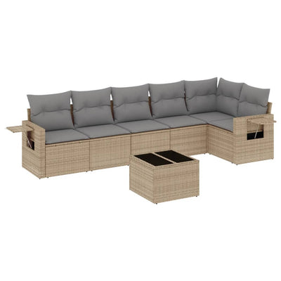 7 Piece Garden Sofa Set with Cushions Beige Poly Rattan Payday Deals