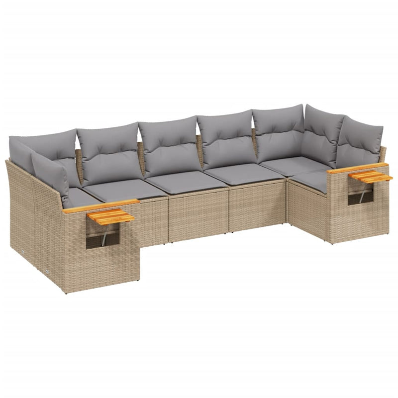7 Piece Garden Sofa Set with Cushions Beige Poly Rattan Payday Deals