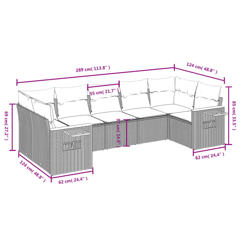 7 Piece Garden Sofa Set with Cushions Beige Poly Rattan Payday Deals