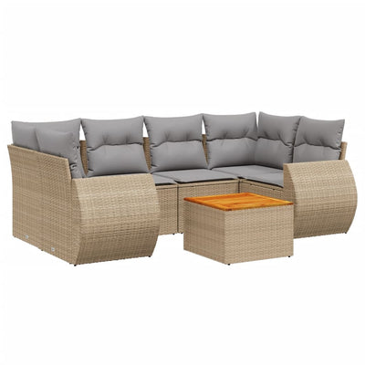 7 Piece Garden Sofa Set with Cushions Beige Poly Rattan Payday Deals