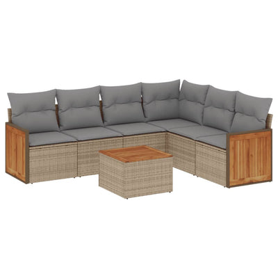 7 Piece Garden Sofa Set with Cushions Beige Poly Rattan Payday Deals