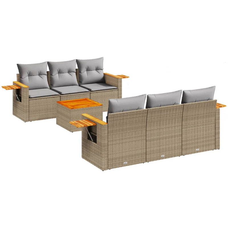 7 Piece Garden Sofa Set with Cushions Beige Poly Rattan Payday Deals