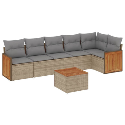 7 Piece Garden Sofa Set with Cushions Beige Poly Rattan Payday Deals