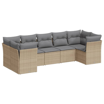 7 Piece Garden Sofa Set with Cushions Beige Poly Rattan Payday Deals