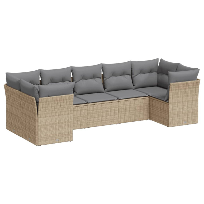 7 Piece Garden Sofa Set with Cushions Beige Poly Rattan Payday Deals