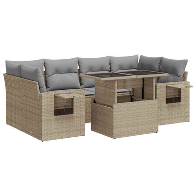 7 Piece Garden Sofa Set with Cushions Beige Poly Rattan Payday Deals