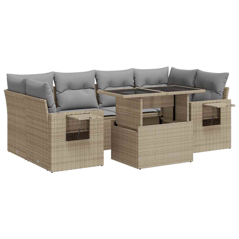 7 Piece Garden Sofa Set with Cushions Beige Poly Rattan Payday Deals