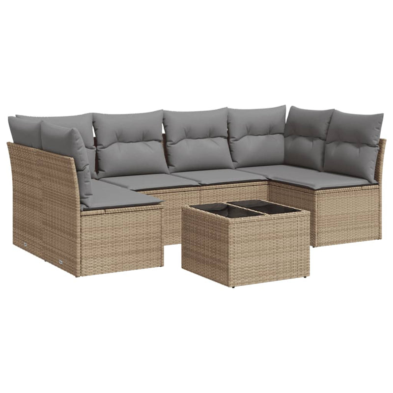 7 Piece Garden Sofa Set with Cushions Beige Poly Rattan Payday Deals