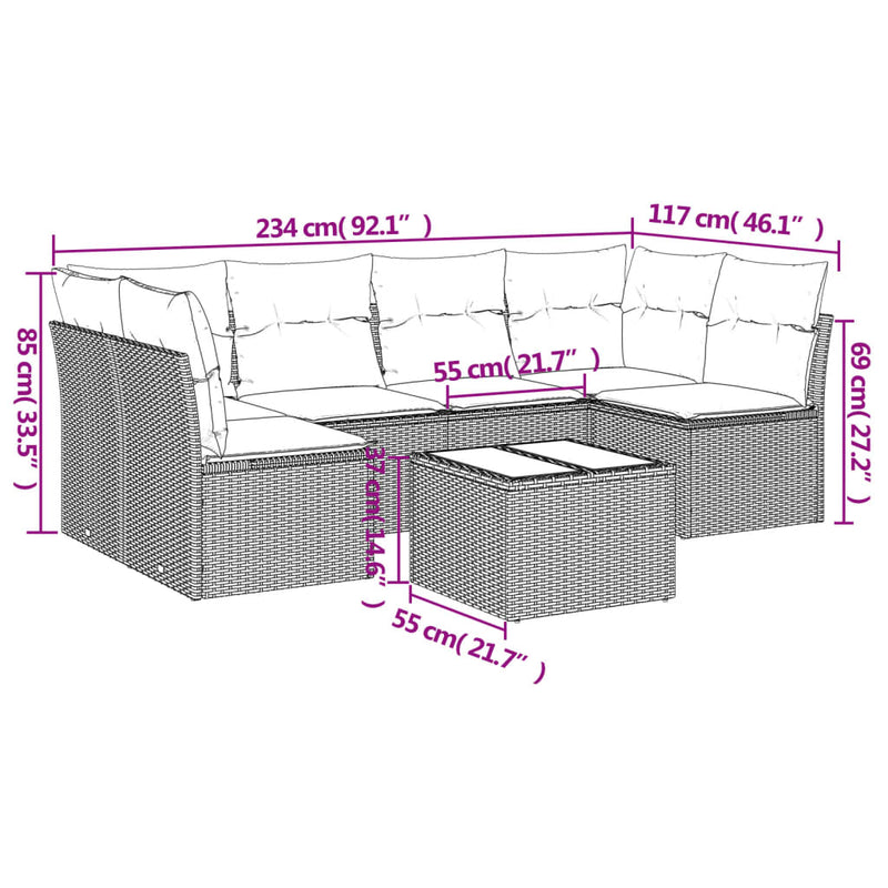 7 Piece Garden Sofa Set with Cushions Beige Poly Rattan Payday Deals