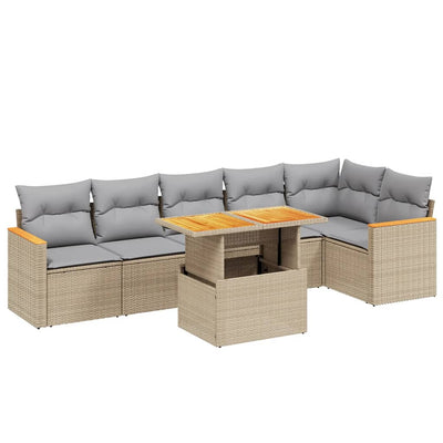 7 Piece Garden Sofa Set with Cushions Beige Poly Rattan Payday Deals
