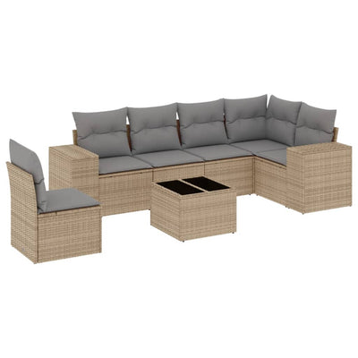 7 Piece Garden Sofa Set with Cushions Beige Poly Rattan Payday Deals