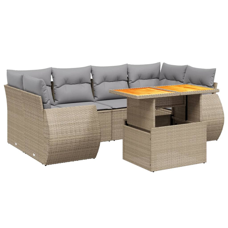 7 Piece Garden Sofa Set with Cushions Beige Poly Rattan Payday Deals