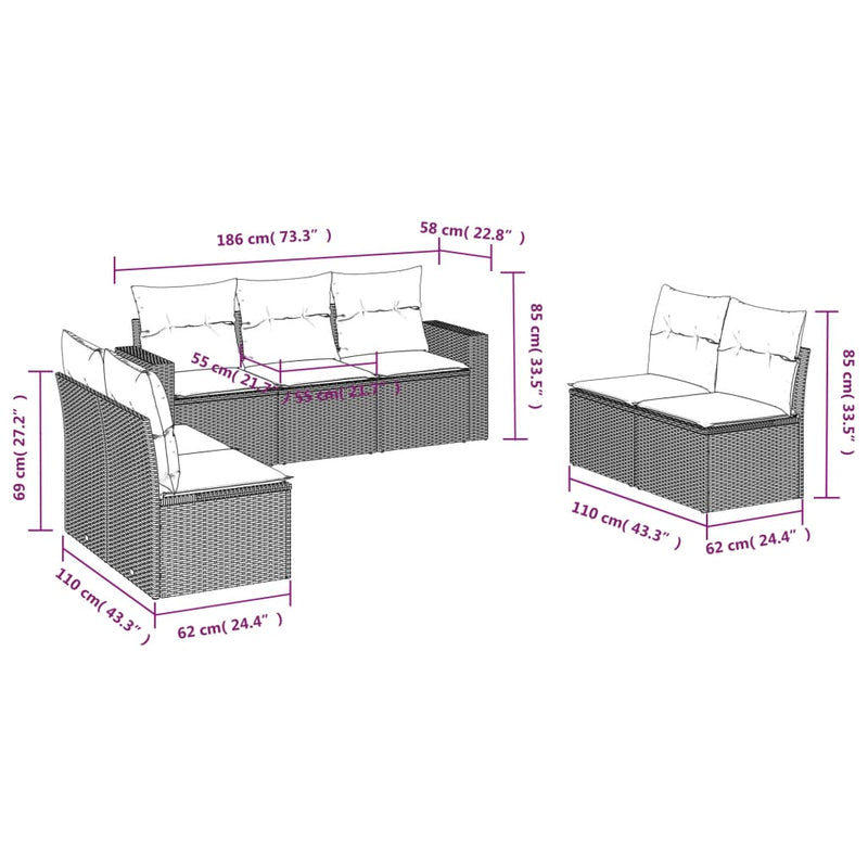 7 Piece Garden Sofa Set with Cushions Beige Poly Rattan Payday Deals