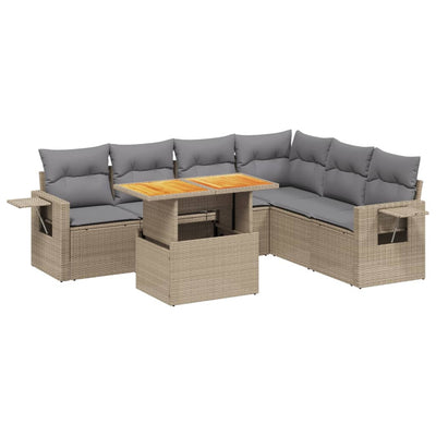 7 Piece Garden Sofa Set with Cushions Beige Poly Rattan Payday Deals