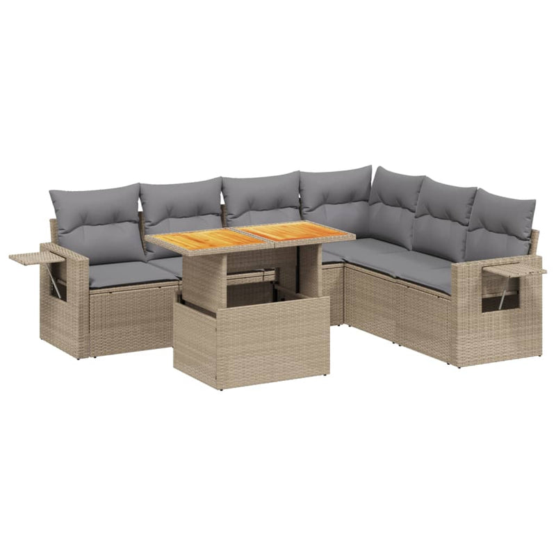 7 Piece Garden Sofa Set with Cushions Beige Poly Rattan Payday Deals