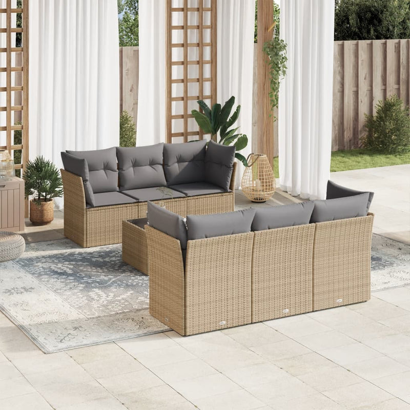 7 Piece Garden Sofa Set with Cushions Beige Poly Rattan Payday Deals