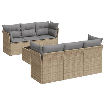 7 Piece Garden Sofa Set with Cushions Beige Poly Rattan Payday Deals