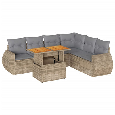 7 Piece Garden Sofa Set with Cushions Beige Poly Rattan Payday Deals