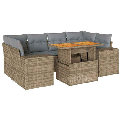 7 Piece Garden Sofa Set with Cushions Beige Poly Rattan Payday Deals