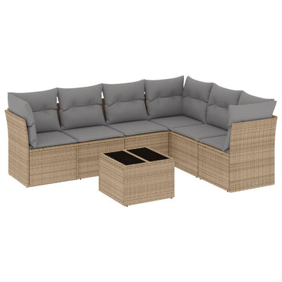 7 Piece Garden Sofa Set with Cushions Beige Poly Rattan Payday Deals