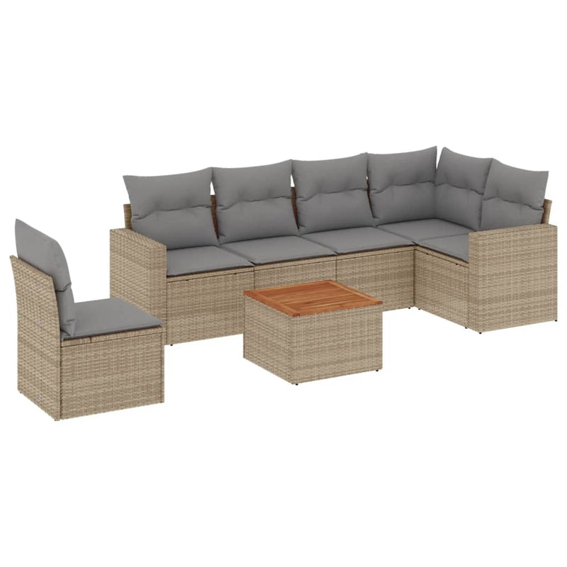 7 Piece Garden Sofa Set with Cushions Beige Poly Rattan Payday Deals