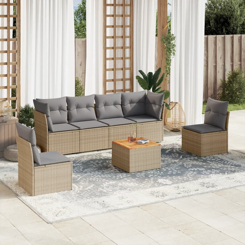 7 Piece Garden Sofa Set with Cushions Beige Poly Rattan Payday Deals