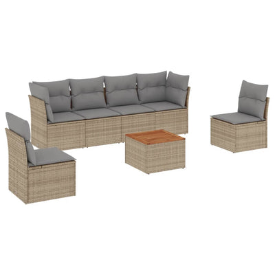 7 Piece Garden Sofa Set with Cushions Beige Poly Rattan Payday Deals