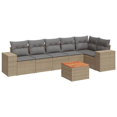 7 Piece Garden Sofa Set with Cushions Beige Poly Rattan Payday Deals