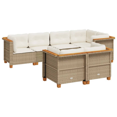 7 Piece Garden Sofa Set with Cushions Beige Poly Rattan Payday Deals