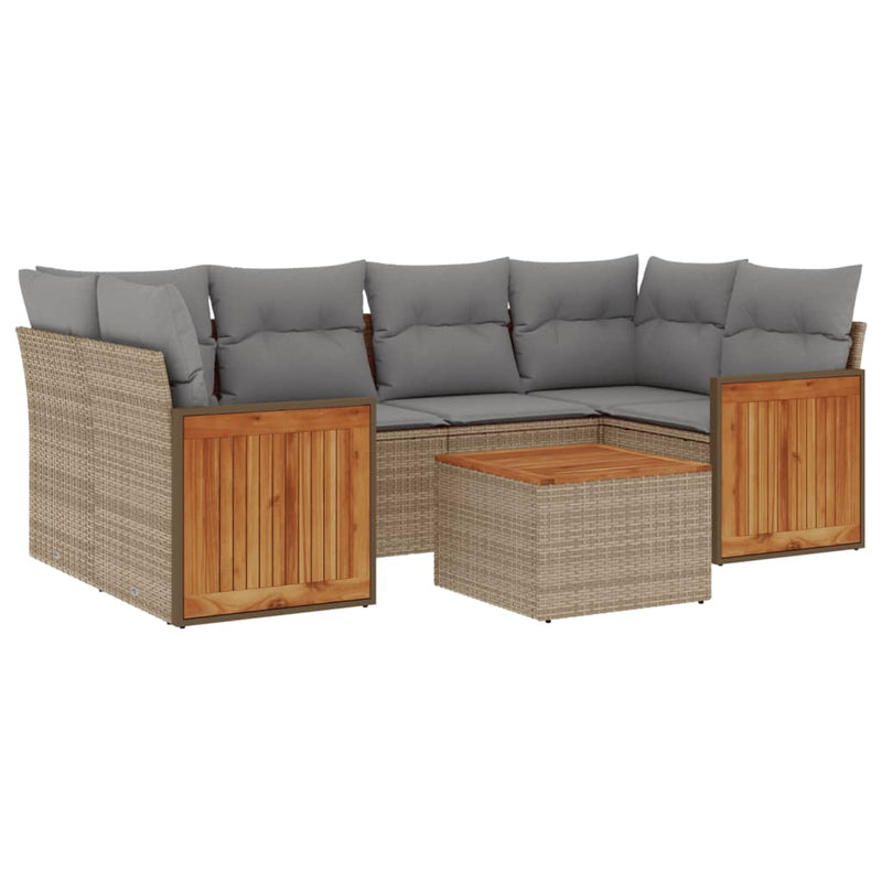 7 Piece Garden Sofa Set with Cushions Beige Poly Rattan Payday Deals
