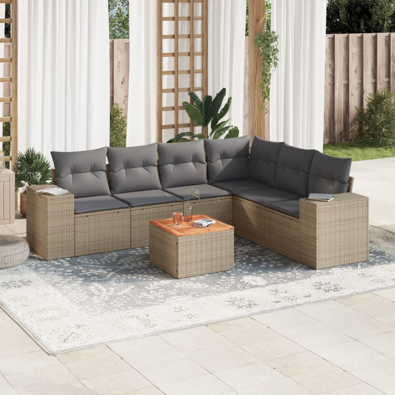 7 Piece Garden Sofa Set with Cushions Beige Poly Rattan Payday Deals